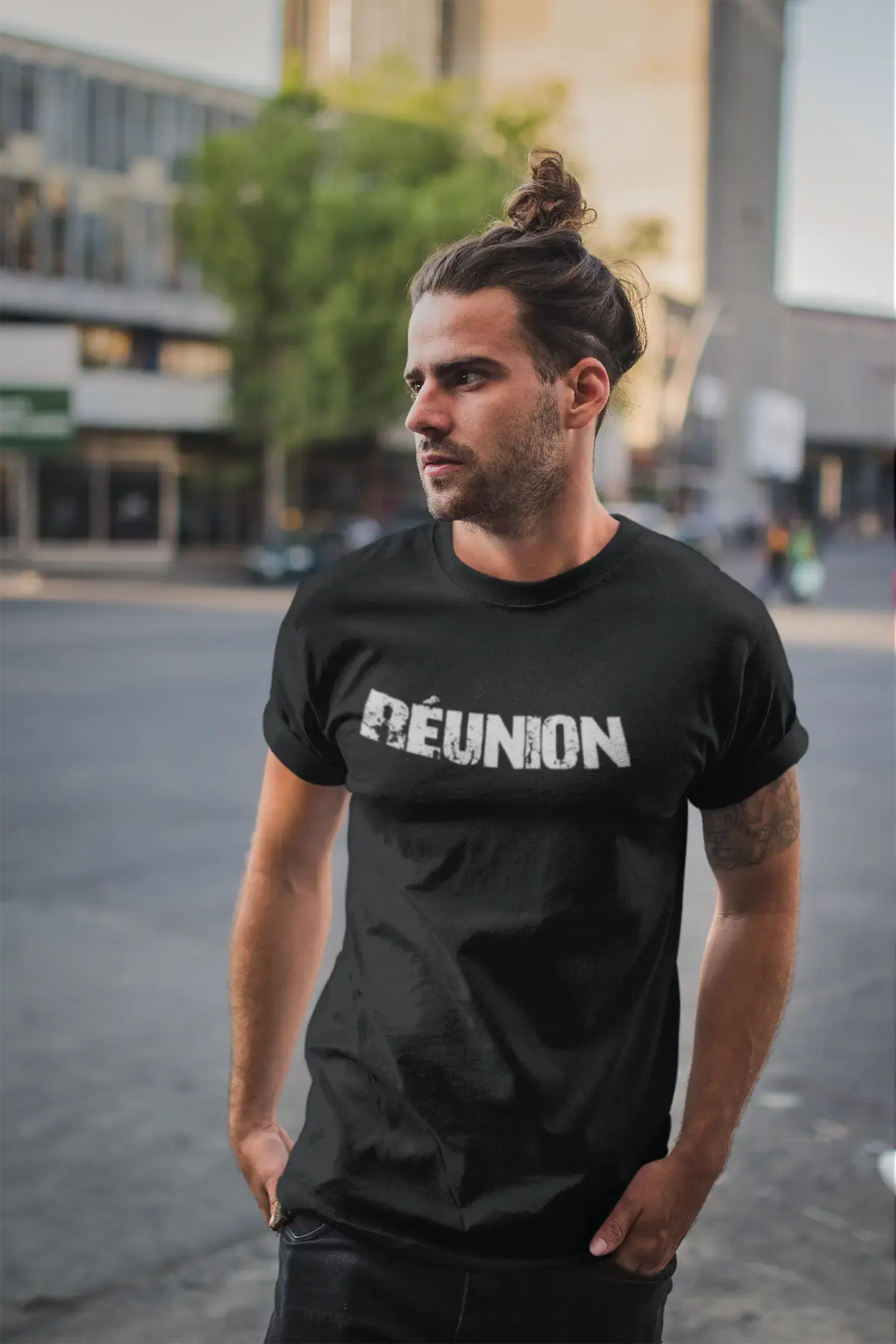 réunion, t-Shirt pour Homme, en Coton, col Rond, Noir