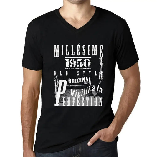 Men's Graphic T-Shirt V Neck Vintage Aged to Perfection 1950 – Millésime Vieilli à la Perfection 1950 – 74th Birthday Anniversary 74 Year Old Gift 1950 Vintage Eco-Friendly Short Sleeve Novelty Tee