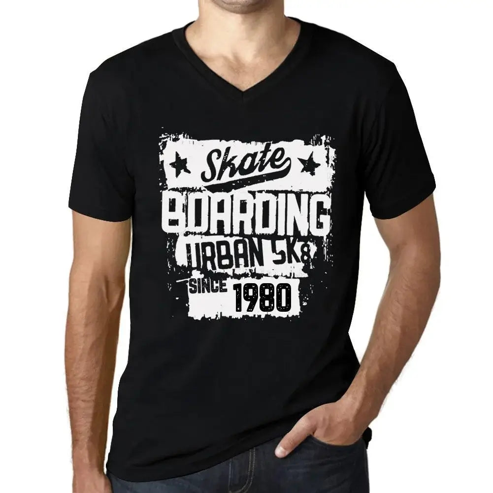 Men's Graphic T-Shirt V Neck Urban Skateboard Since 1980 44th Birthday Anniversary 44 Year Old Gift 1980 Vintage Eco-Friendly Short Sleeve Novelty Tee