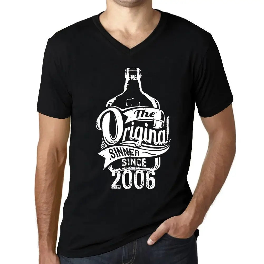Men's Graphic T-Shirt V Neck The Original Sinner Since 2006 18th Birthday Anniversary 18 Year Old Gift 2006 Vintage Eco-Friendly Short Sleeve Novelty Tee