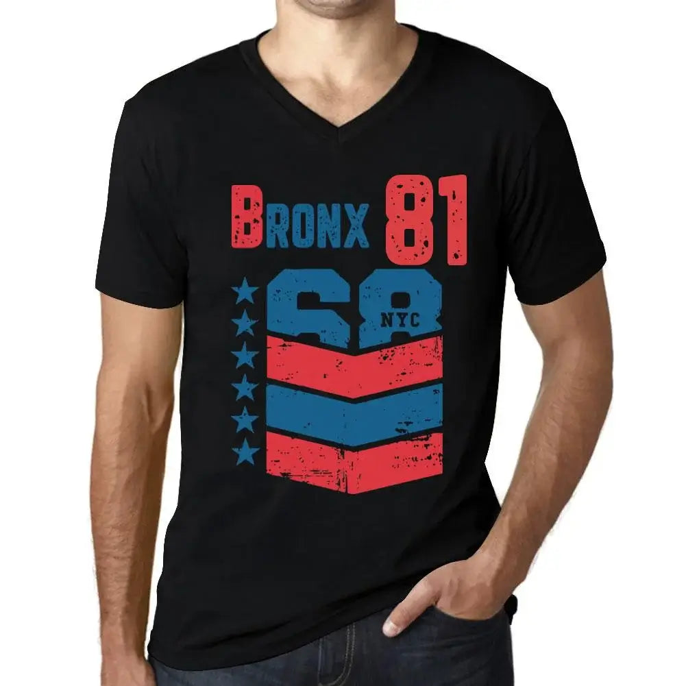 Men's Graphic T-Shirt V Neck Bronx 81 81st Birthday Anniversary 81 Year Old Gift 1943 Vintage Eco-Friendly Short Sleeve Novelty Tee