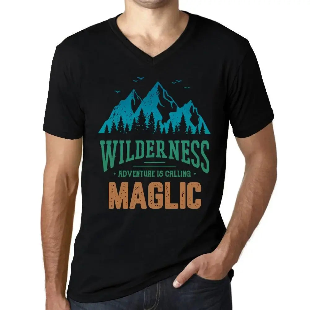 Men's Graphic T-Shirt V Neck Wilderness, Adventure Is Calling Maglic Eco-Friendly Limited Edition Short Sleeve Tee-Shirt Vintage Birthday Gift Novelty