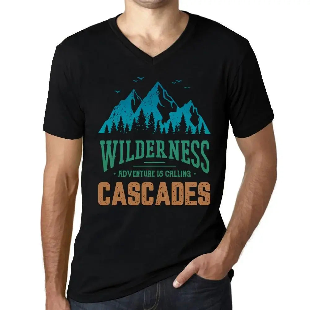 Men's Graphic T-Shirt V Neck Wilderness, Adventure Is Calling Cascades Eco-Friendly Limited Edition Short Sleeve Tee-Shirt Vintage Birthday Gift Novelty