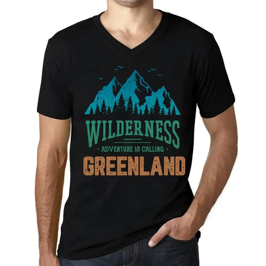 Men's Graphic T-Shirt V Neck Wilderness, Adventure Is Calling Greenland Eco-Friendly Limited Edition Short Sleeve Tee-Shirt Vintage Birthday Gift Novelty