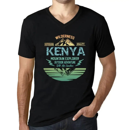 Men's Graphic T-Shirt V Neck Outdoor Adventure, Wilderness, Mountain Explorer Kenya Eco-Friendly Limited Edition Short Sleeve Tee-Shirt Vintage Birthday Gift Novelty