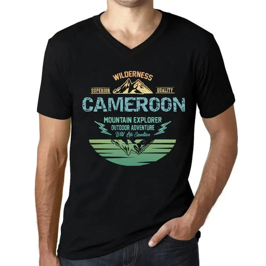 Men's Graphic T-Shirt V Neck Outdoor Adventure, Wilderness, Mountain Explorer Cameroon Eco-Friendly Limited Edition Short Sleeve Tee-Shirt Vintage Birthday Gift Novelty