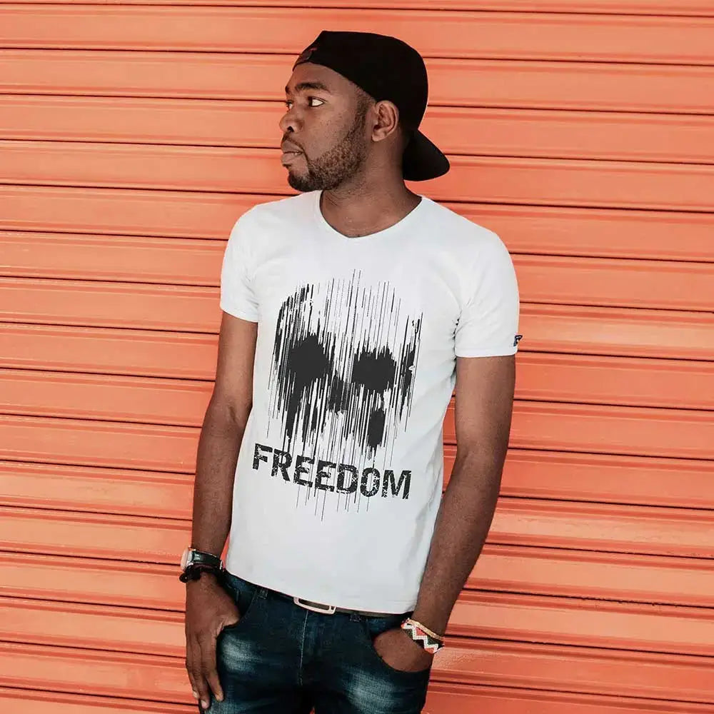 Men's Vintage Tee Shirt Graphic T shirt Skull FREEDOM White