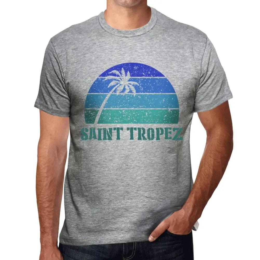 Men's Graphic T-Shirt Palm, Beach, Sunset In Saint Tropez Eco-Friendly Limited Edition Short Sleeve Tee-Shirt Vintage Birthday Gift Novelty