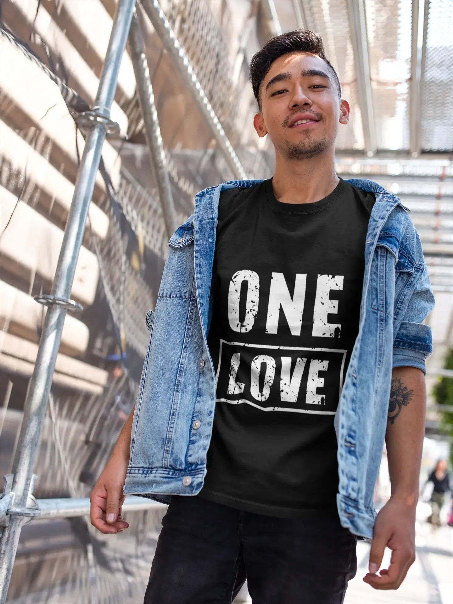 Men's Vintage Tee Shirt Graphic T shirt One LOVE Deep Black