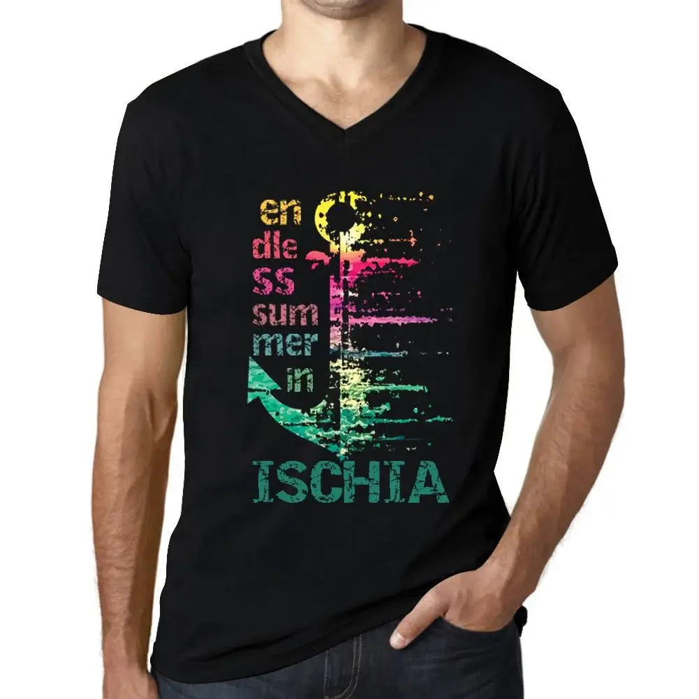 Men's Graphic T-Shirt V Neck Endless Summer In Ischia Eco-Friendly Limited Edition Short Sleeve Tee-Shirt Vintage Birthday Gift Novelty