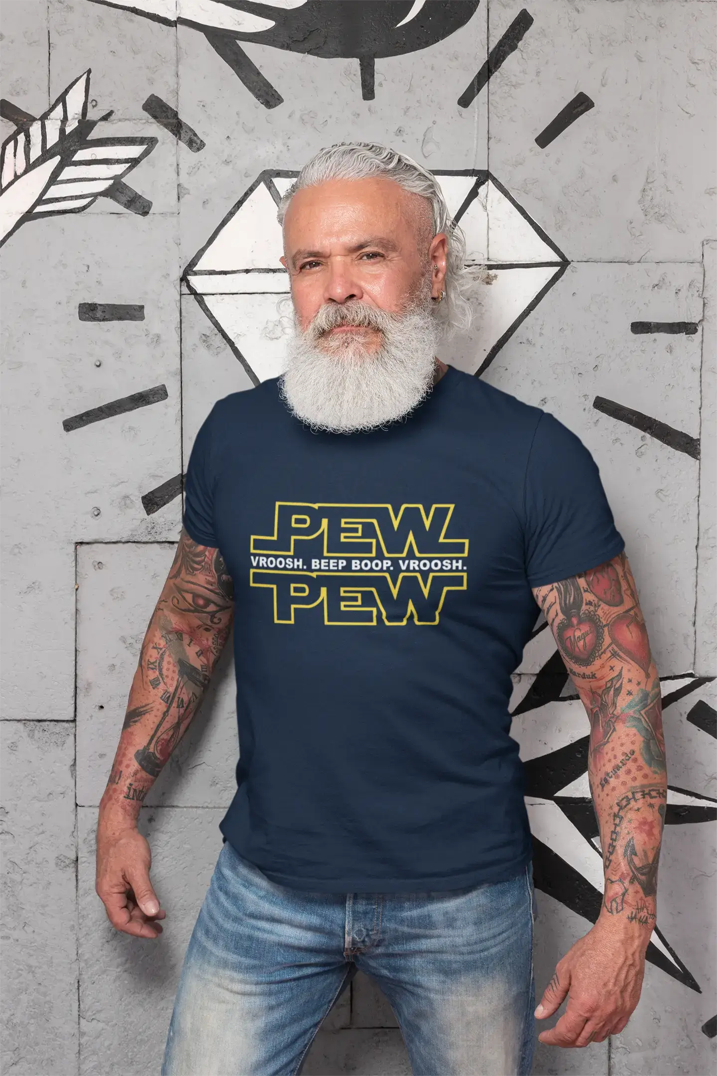 Graphic Men's Pew Pew T-Shirt Lemon Letter Print Tee Deep Black