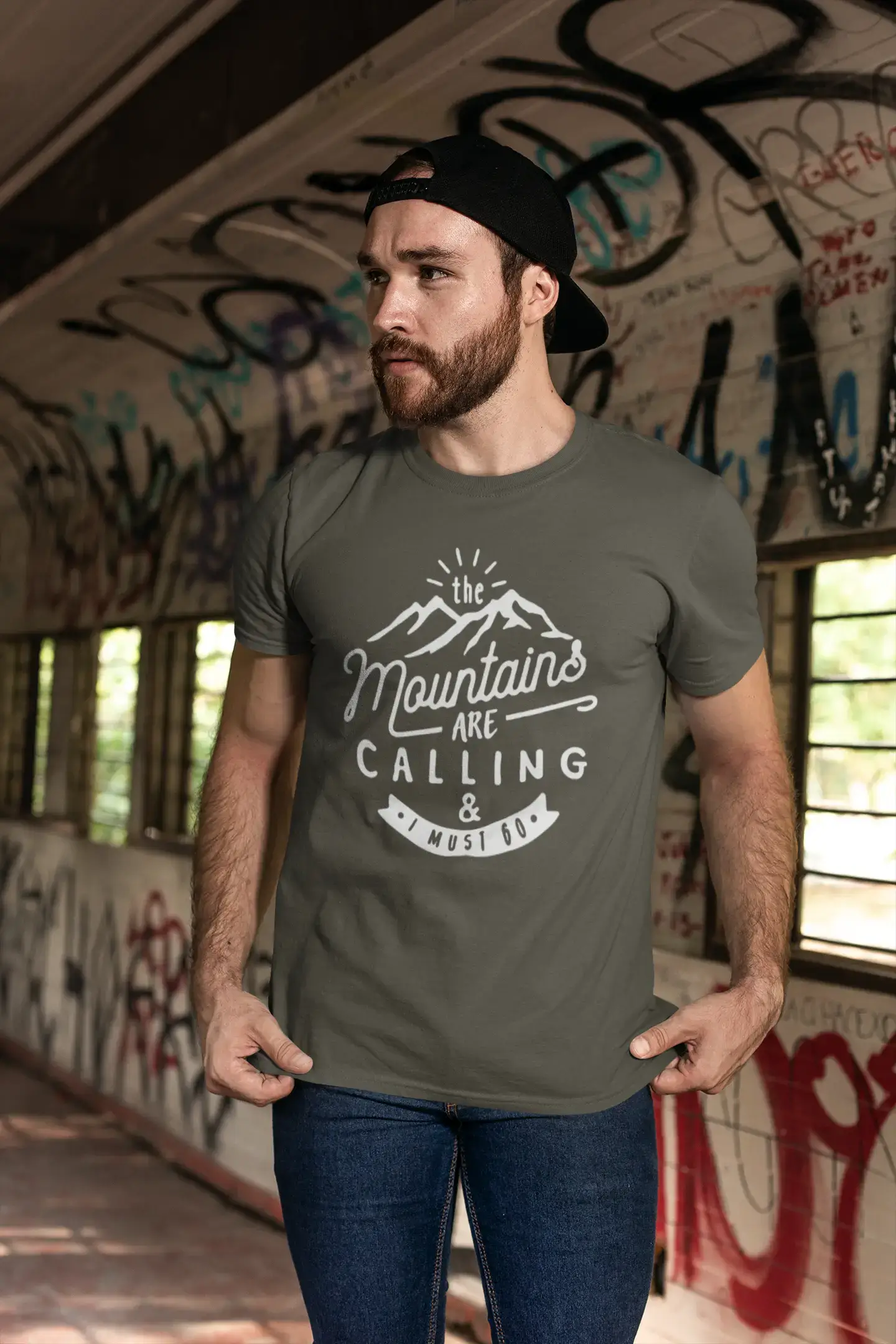 ULTRABASIC - Graphic Printed Men's The Mountains Are Calling And I Must Go Hiking Tee White