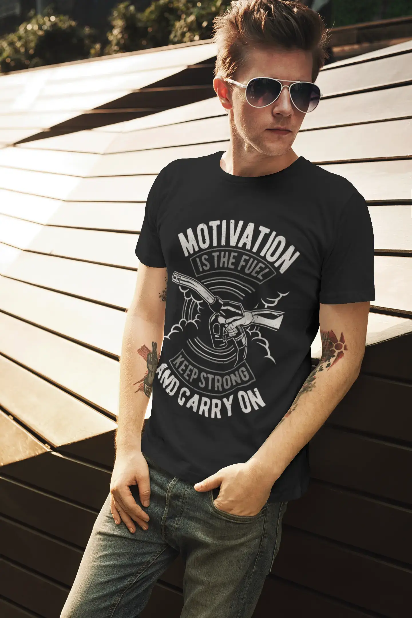 ULTRABASIC Men's T-Shirt Motivation is The Fuel - Inspiring Motivational Quote Tee