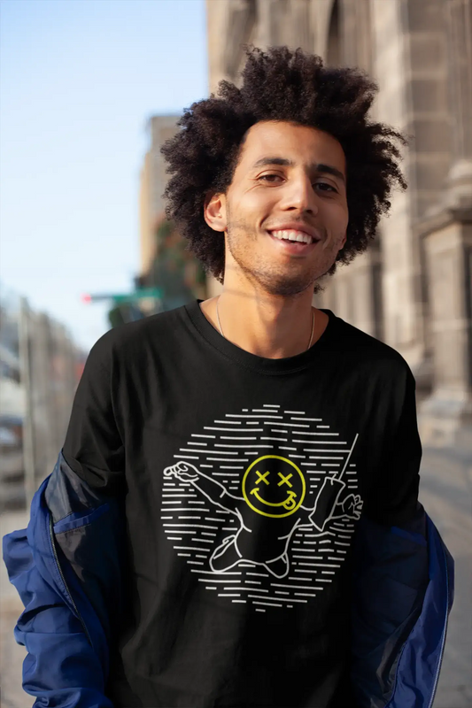 ULTRABASIC Men's Graphic T-Shirt Smiley Face Jump - Funny Shirt for Men