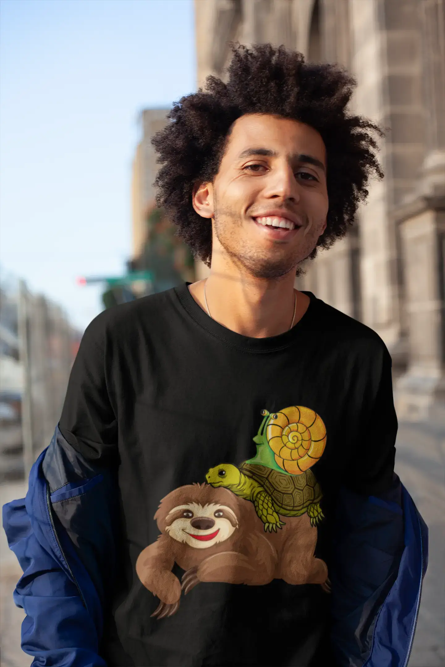 ULTRABASIC Men's Novelty T-Shirt Sloth Turtle and Snail - Funny Runner Tee Shirt