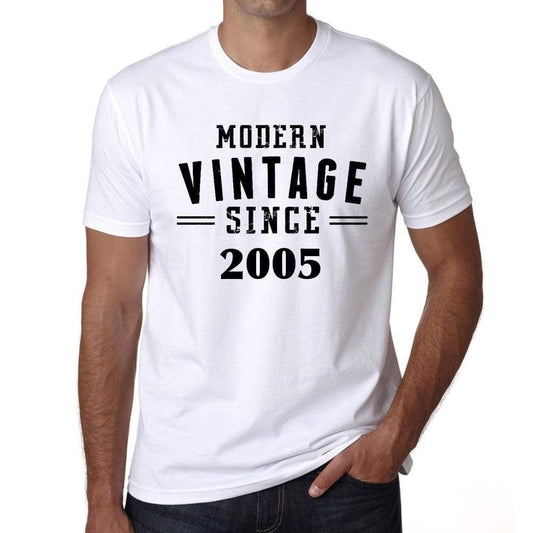 2005 Modern Vintage White Mens Short Sleeve Round Neck T-Shirt 00113 - White / S - Casual