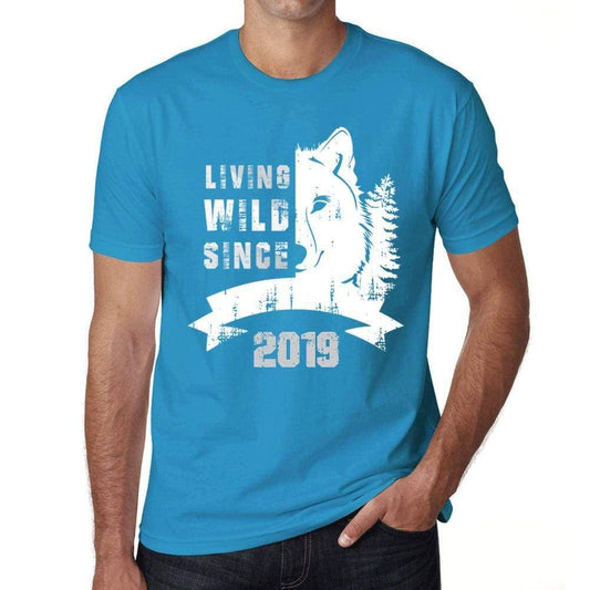 2019 Living Wild Since 2019 Mens T-Shirt Blue Birthday Gift 00499 - Blue / X-Small - Casual