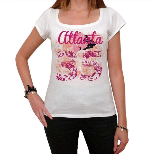 35 Atlanta City With Number Womens Short Sleeve Round White T-Shirt 00008 - Casual