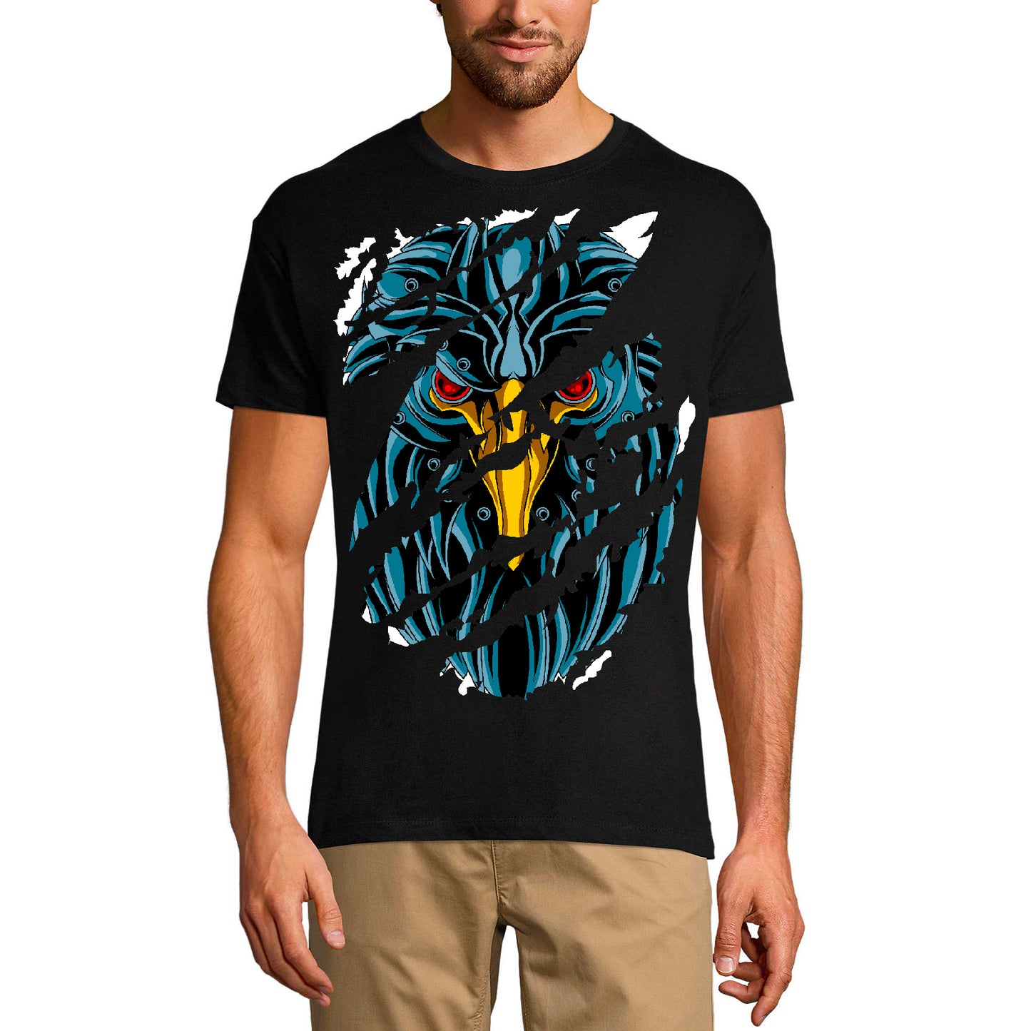 ULTRABASIC Men's Torn T-Shirt Red Eyes Raven - Urban Vintage Graphic Shirt for Men