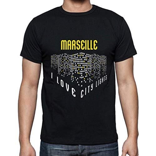 Ultrabasic - Homme T-Shirt Graphique J'aime Marseille Lumières Noir Profond