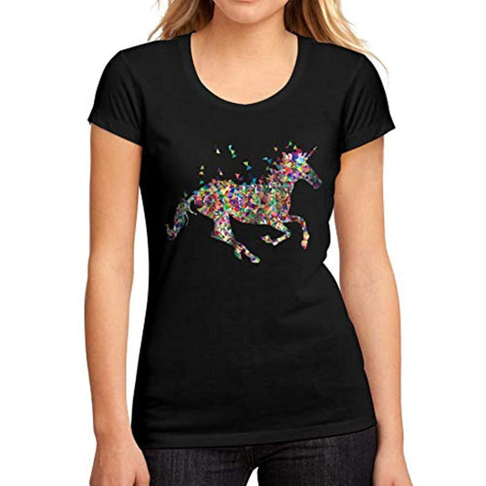 Women's Graphic T-Shirt Multicolor Unicorn Deep Black