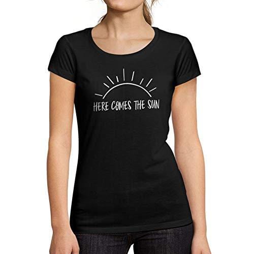 Ultrabasic - Tee-Shirt Femme col Rond Décolleté Here Comes The Sun Noir Profond