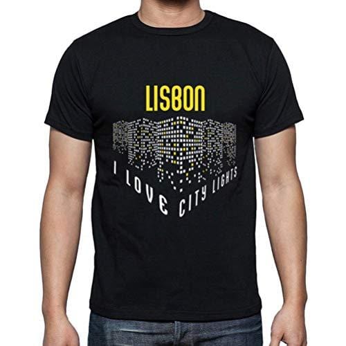 Ultrabasic - Homme T-Shirt Graphique J'aime Lisbon Lumières Noir Profond