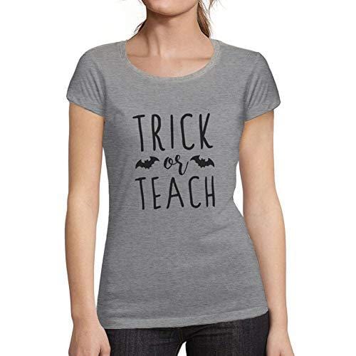 Ultrabasic - Tee-Shirt Femme Manches Courtes Trick Or Teach T-Shirt Halloween Occasionnel Mignon Halloween Gris Chiné