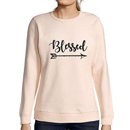 Ultrabasic - Femme Imprimé Graphique Sweat-Shirt Blessed Reconnaissant Action de Grâces Idées Cadeaux Rose Crémeux