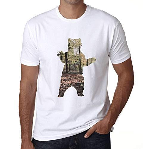 Ultrabasic - Homme T-Shirt Graphique Ours et Forêt Blanc
