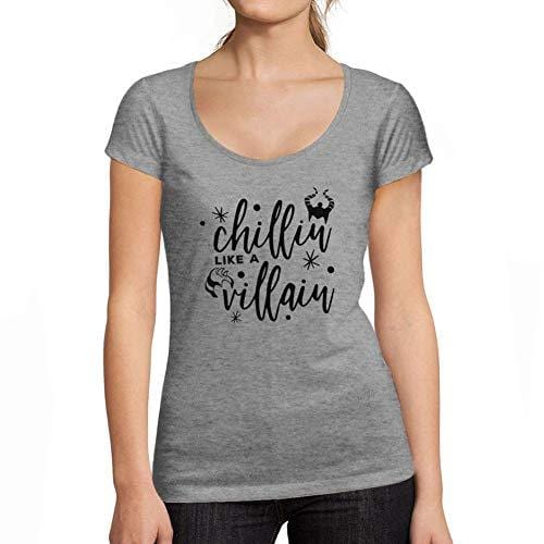 Ultrabasic - Tee-Shirt Femme col Rond Décolleté Chillin Like a Villain Lettre Imprimée Gris Chiné