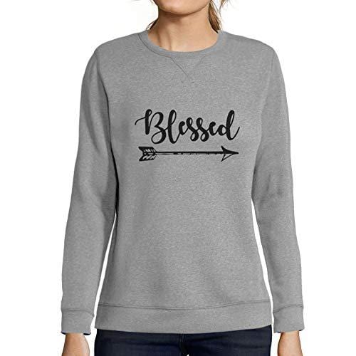 Ultrabasic - Femme Imprimé Graphique Sweat-Shirt Chapeau de Père Noël Pull de Noel Idées Cadeaux Gris Chiné