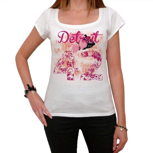 42 Detroit City With Number Womens Short Sleeve Round White T-Shirt 00008 - White / Xs - Casual