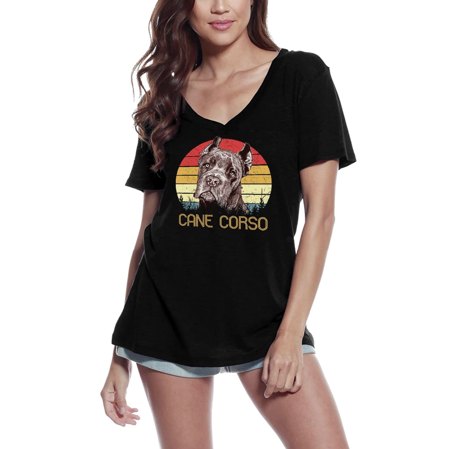 ULTRABASIC Women's T-Shirt Cane Corso Retro Sunset - Cute Dog Lover Tee Shirt for Ladies