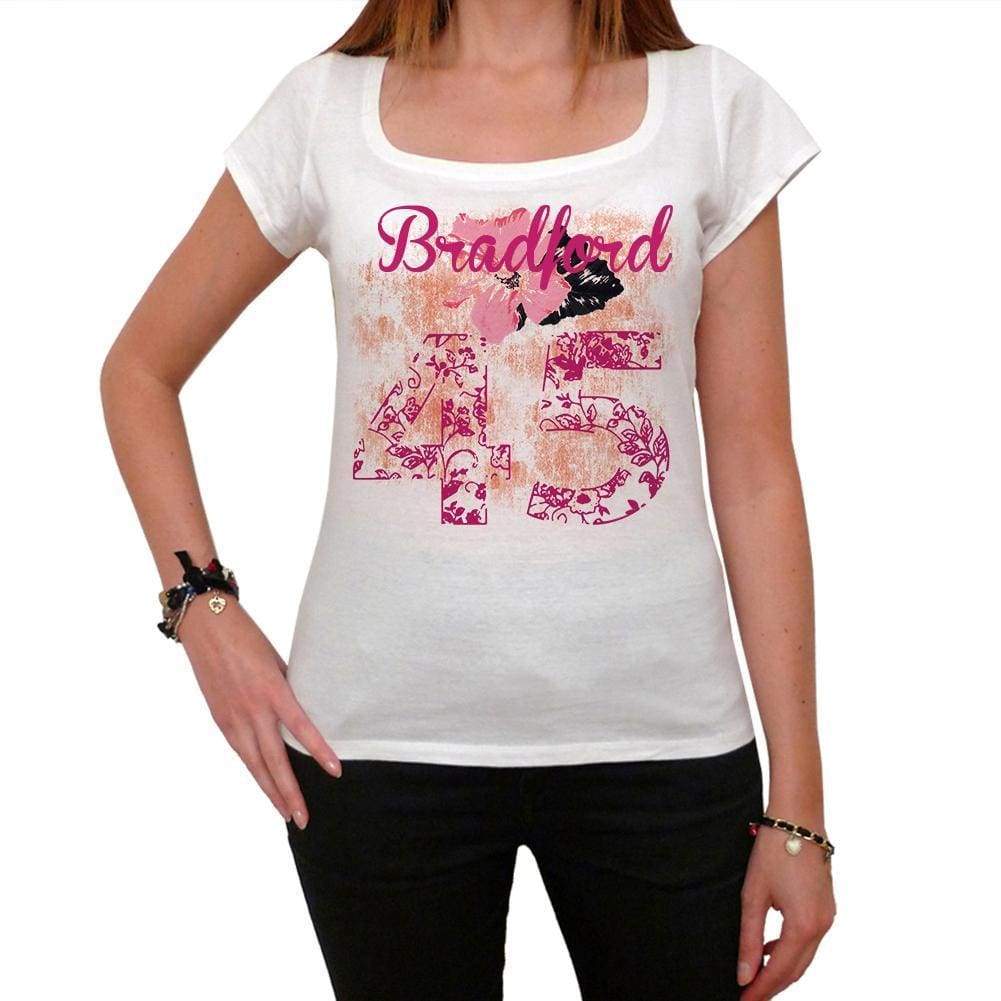 45 Bradford City With Number Womens Short Sleeve Round White T-Shirt 00008 - White / Xs - Casual