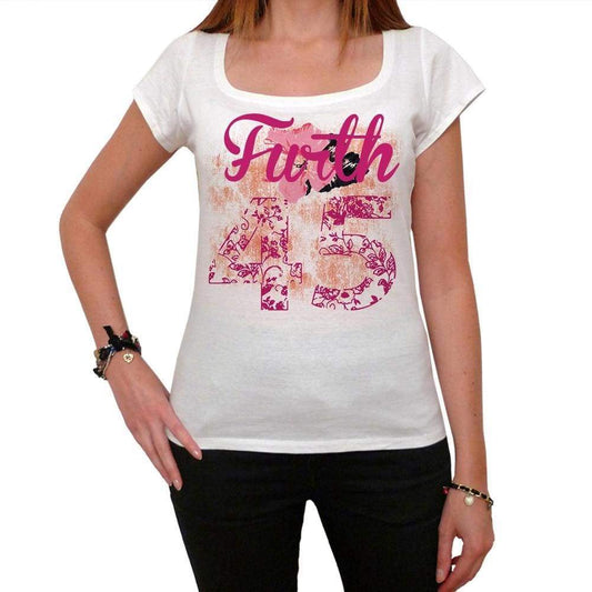 45 Furth City With Number Womens Short Sleeve Round White T-Shirt 00008 - White / Xs - Casual