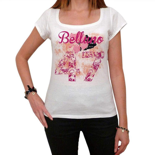 47 Belluno City With Number Womens Short Sleeve Round White T-Shirt 00008 - White / Xs - Casual