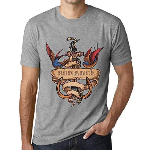 Ultrabasic - Homme T-Shirt Graphique Anchor Tattoo Romance Gris Chiné