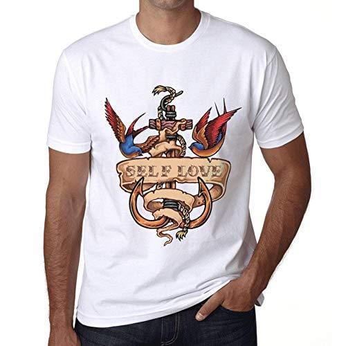 Ultrabasic - Homme T-Shirt Graphique Anchor Tattoo Self Love Blanc