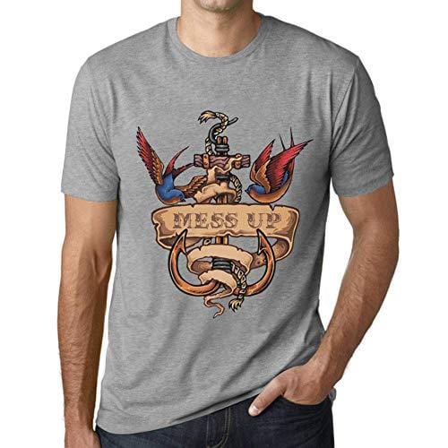 Ultrabasic - Homme T-Shirt Graphique Anchor Tattoo Mess UP Gris Chiné
