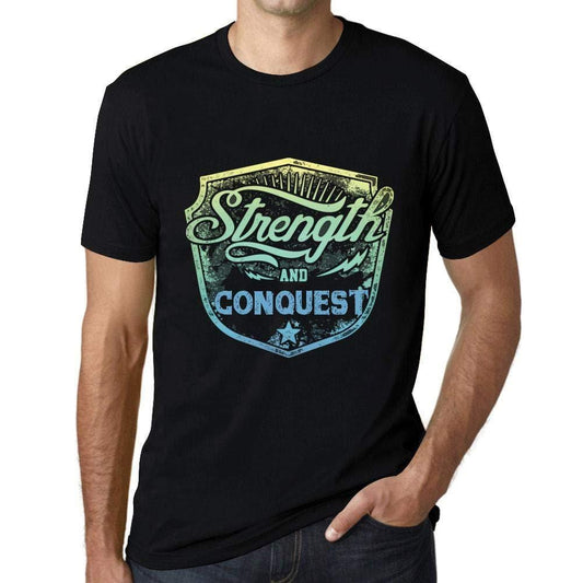 Homme T-Shirt Graphique Imprimé Vintage Tee Strength and Conquest Noir Profond