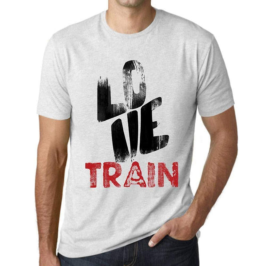 Ultrabasic - Homme T-Shirt Graphique Love Train Blanc Chiné