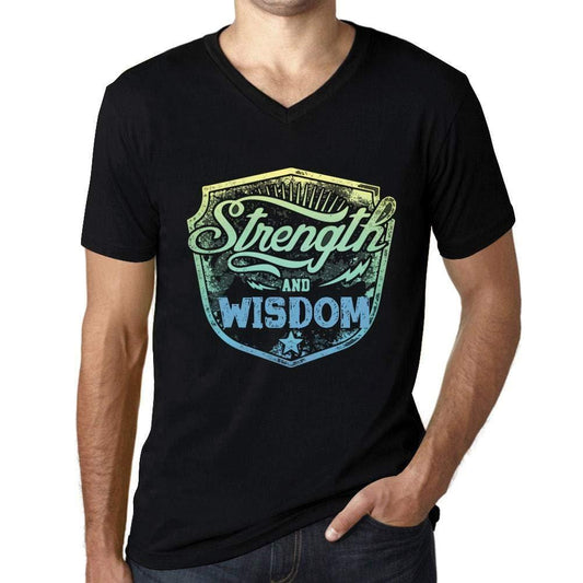 Homme T Shirt Graphique Imprimé Vintage Col V Tee Strength and Wisdom Noir Profond