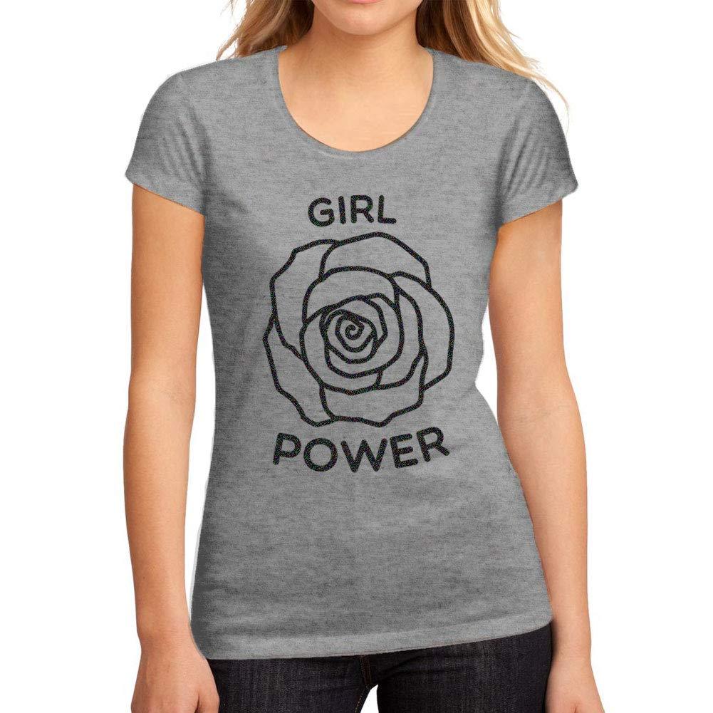 Femme Graphique Tee Shirt Girl Power Rose Gris Chiné