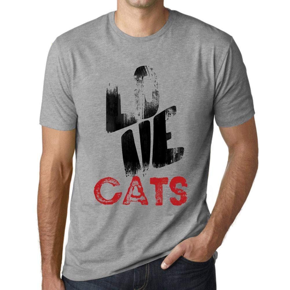 Ultrabasic - Homme T-Shirt Graphique Love Cats Gris Chiné
