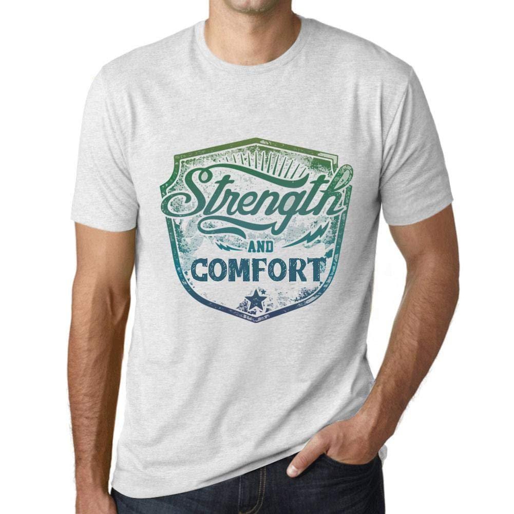 Homme T-Shirt Graphique Imprimé Vintage Tee Strength and Comfort Blanc Chiné