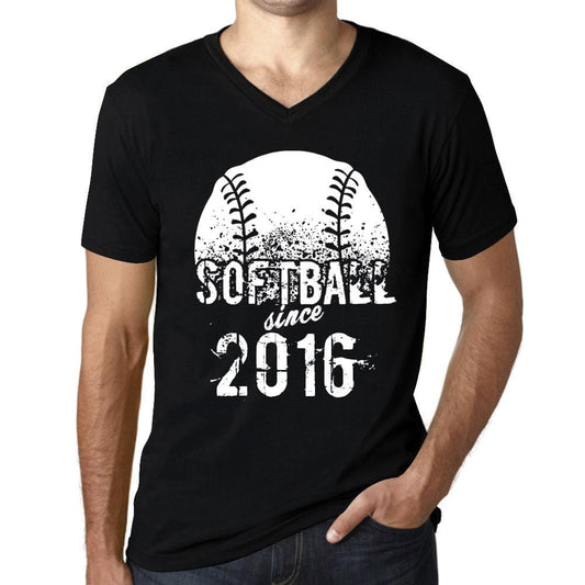 Men&rsquo;s Graphic V-Neck T-Shirt Softball Since 2016 Deep Black - Ultrabasic