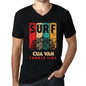 Men&rsquo;s Graphic T-Shirt V Neck Surf Summer Time CUA VAN Deep Black - Ultrabasic