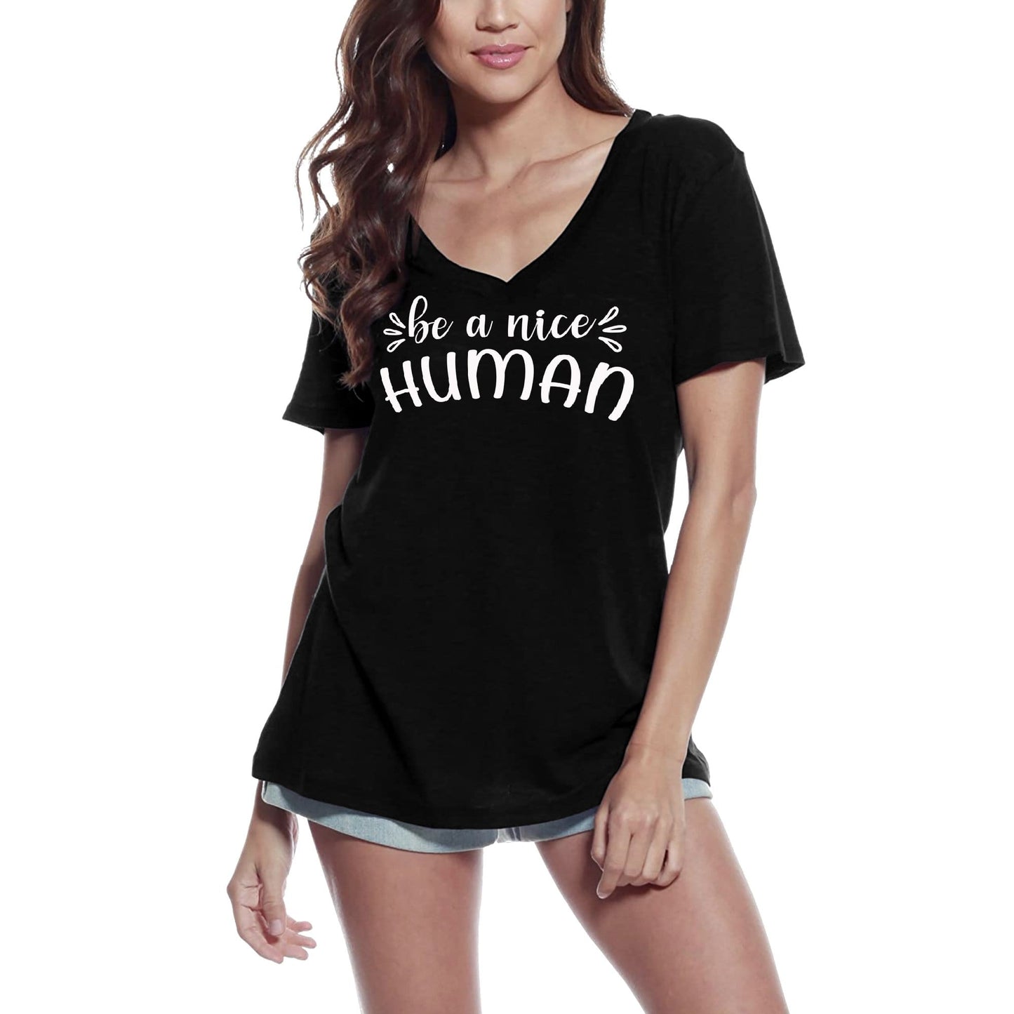 ULTRABASIC Women's T-Shirt Be a Nice Human - Short Sleeve Tee Shirt Tops