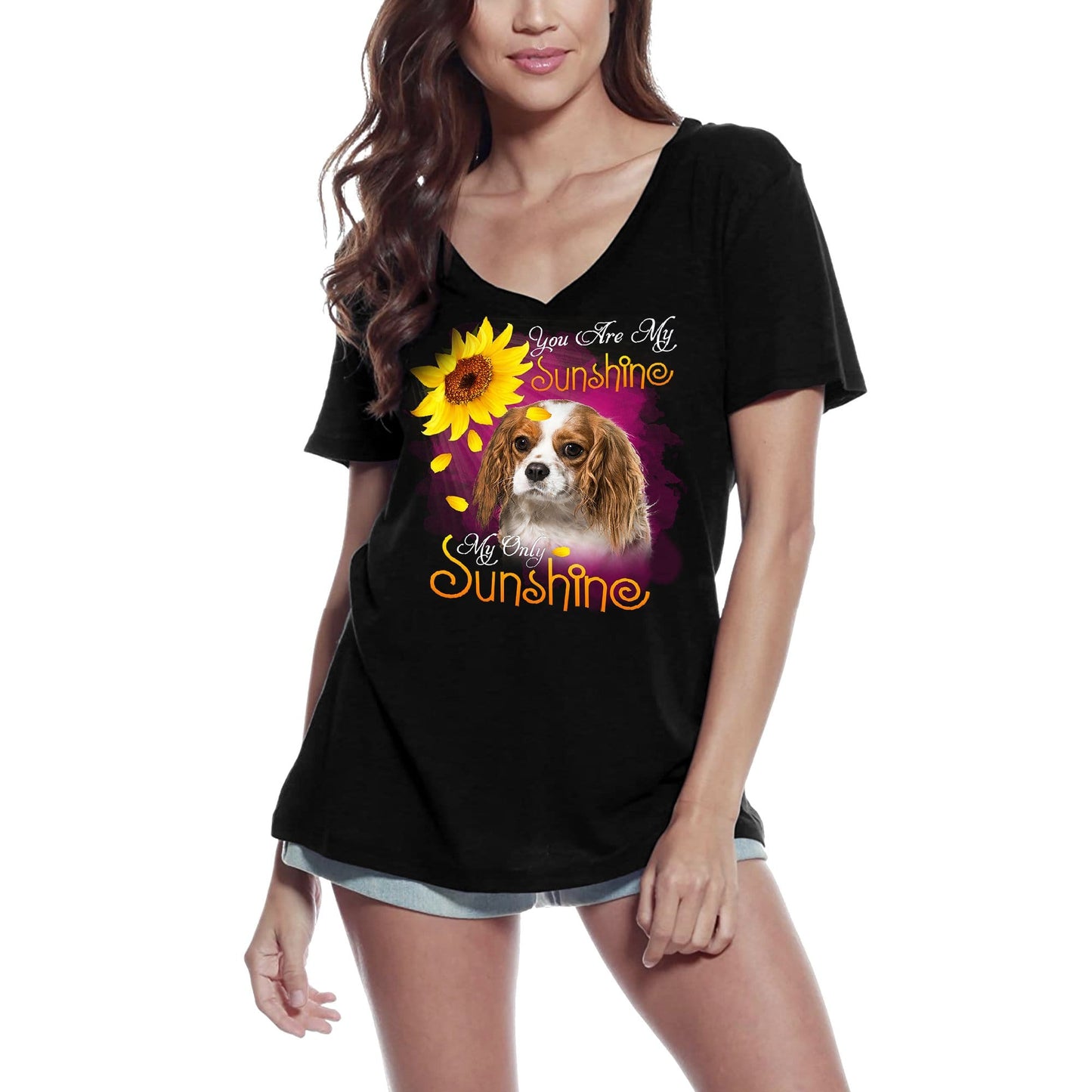 ULTRABASIC Women's V-Neck T-Shirt My Only Sunshine - Cavalier King Charles Spaniel